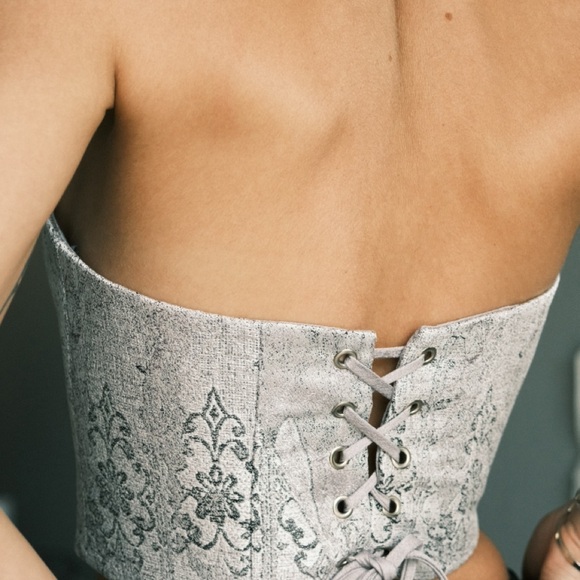 Silver Luminous Luxe Elegant Crop Top - Corset Vintage Tapestry Handmade - Picture 2 of 2